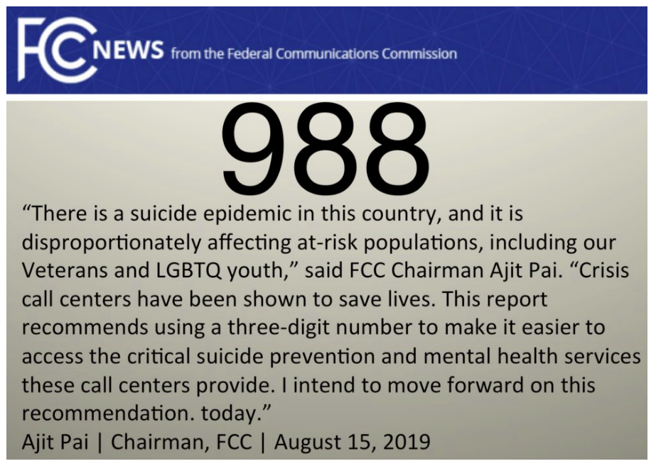 FCC Report Recommending Creation of 988 Hotline System (70 Pages)